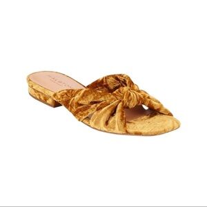 Halston Heritage 
Yellow Ginny Knotted Velvet Slide Sandals
